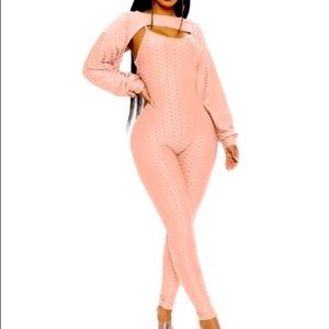 Bodycon Pink Romper long pants with shoulder jacket size Xlarge